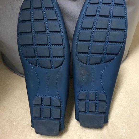 Louis Vuitton Blue Leather Loafers with Jeweled LV Emblem Size 11.5 - Picture 5 of 7
